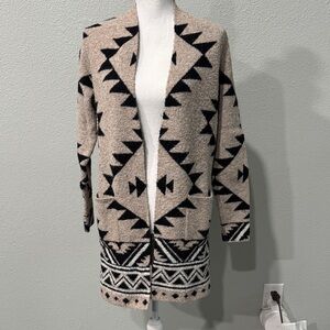 Frye Beige and Black Geometric Cardigan